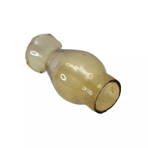 Vintage Amber Glass Hurricane Oil Lamp Hong Kong Religious Scene Paper 9¼"H - Picture 8 of 12